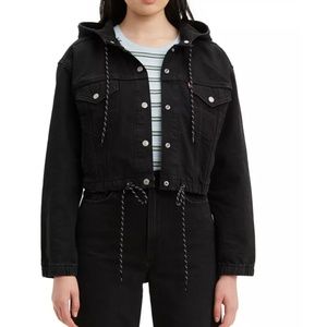 Levi’s Synched Hooded Cropped Black Denim Jacket